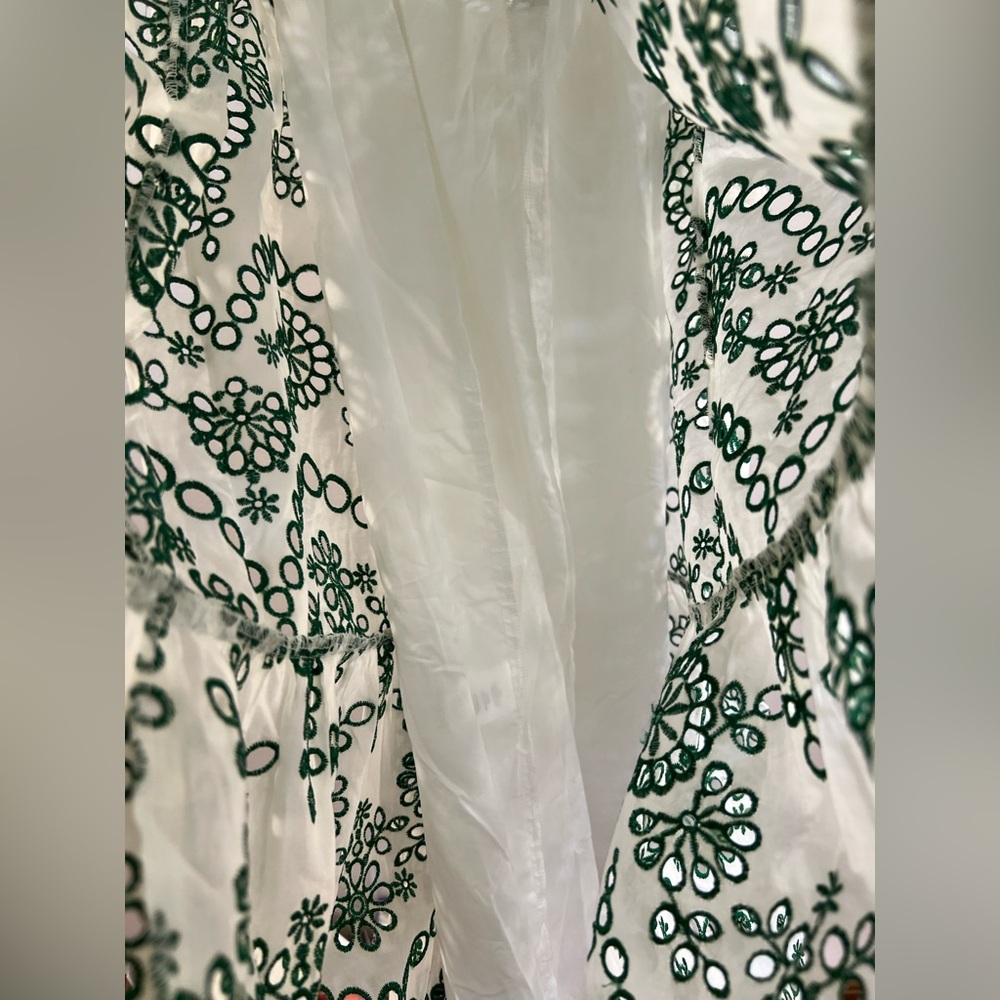 MILLY Hayden Scallop Eyelet Dress in White & Green - Picture 10 of 16